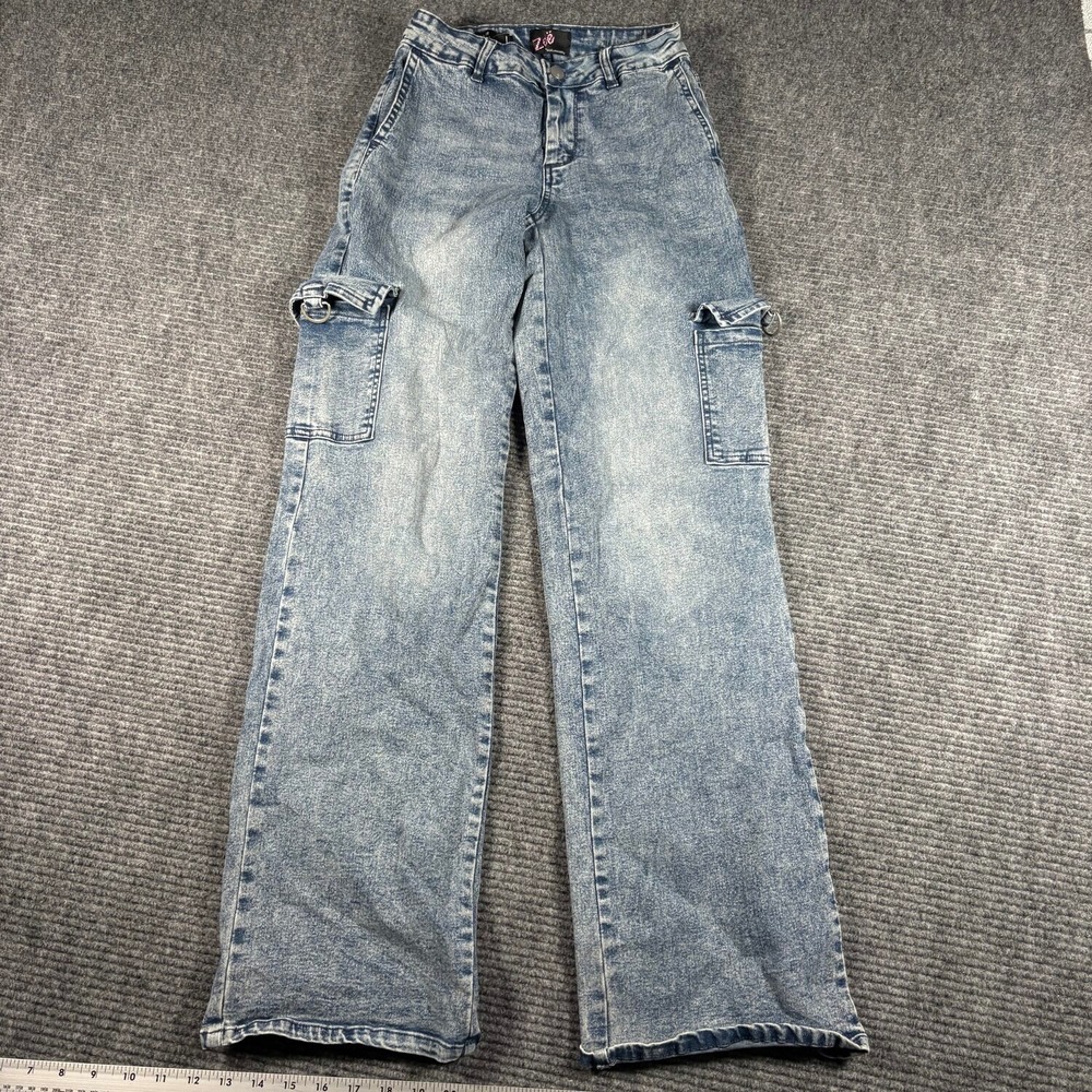 Zoe by Zoe + Phoebe Cargo Jeans Womens 1 Blue Excellent Acid Wash Wide Leg